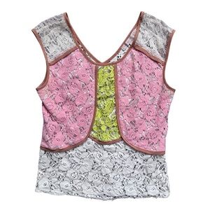 Anthropologie CHAMPAGNE & STRAWBERRY Lace Shirt Small